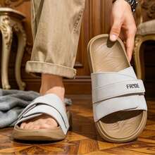 Pantuflas ajustables con cierre de gancho y bucle, transpirables, amortiguadoras, suaves y cómodas para hombres y mujeres, adecuadas para uso diario y juego en verano. - Gris blanquecino puro - Ver 9