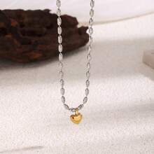 1pc Women's Fashion Minimalist Heart Pendant Necklace, Titanium Steel Non-Fading Clavicle Chain, Suitable For Women's Daily, Party, Music Festival Wear - Beaded Heart Necklace - View 3