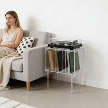 TulhaSal Acrylic Record Player Stand, Record Player Stand With Storage, Acrylic Side Table - Clear - View 3