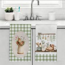 2 Stücke frische ländliche Küchen-Back-Illustrationsmuster Küchentücher, rechteckige Mikrofaser Küchentücher, Geschirrtücher, Scheuerschwämme, Handtücher, Koch-Back-Teetücher, Küchendekoration, Einweihungsgeschenke, Geburtstagsgeschenke, Badezimmer Reinigungstücher, dekorative Handtücher - Verschiedenfarbig - Übersicht 10