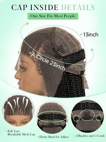 A ANYTIME Hand Tied Full Swiss Lace Braided Wig 34 Inch Long Black Box Braids Synthetic Braids Wigs Realistic Hairline For Women, Halloween - Multicolor - View 8