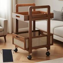 Rolling Side Table, Heavy-Duty Rolling Side Table With Locking Wheels - Mobile Coffee Cart, Open Shelf Design, Compact And Space-Saving, Sturdy Structure. Suitable For Living Room, Bedroom, Kitchen, Office - Easy-To-Assemble Small-Space - Wood - View 3