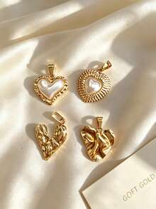 Multi-Style Y2K Soft Texture Heart 304 Stainless Steel DIY Pendant, Wavy Grain Wrinkled Asymmetric Heart Handmade Necklace Accessory, Sweet Girl Versatile Charm Piece Suitable For Campus, Commute, Island Short Trip, Candlelight Date, Birthday Gift, Best Friend Outfit Exchange, Picnic, Shopping, Pool Leisure - Multicolor - View 2