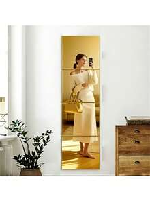 Ensemble de 4, autocollants muraux en miroir acrylique carré doré, 25 cm, accents muraux décoratifs en acrylique auto-adhésifs et amovibles DIY, convient pour le salon, la chambre et le mur du canapé, décoration de la maison; miroir doré pleine longueur, miroir de maquillage - Autocollant miroir acrylique - Voir 2