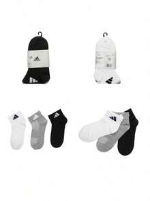 Adidas Men's And Women's Sports Socks SPW ANK SOCK 3P Summer Men's And Women's Gray Short Sports Casual Socks JC9268 - Black/Medium Heather Grey/White - View 5