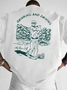 Una camiseta gráfica negra con temática de golf para hombre, que muestra un palo de golf y acción, perfecta para uso casual. - Negro - Ver 8