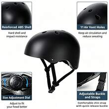 Skateboard Bike Helmet For Adults, Adjustable Size, Lightweight Men's And Women's Helmet, Cycling And Skateboarding, Paintable, Christmas Gift (Black, White) - 黑色 - 查看 5