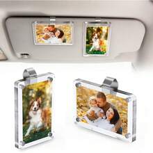 1 pieza/2 piezas Clip de marco de fotos personalizado para parasol de coche, decoración de coche con foto personalizada, regalo para parejas, mascota linda, marco de fotos para billetera - Clip para marco de fotos con parasol - Ver 2