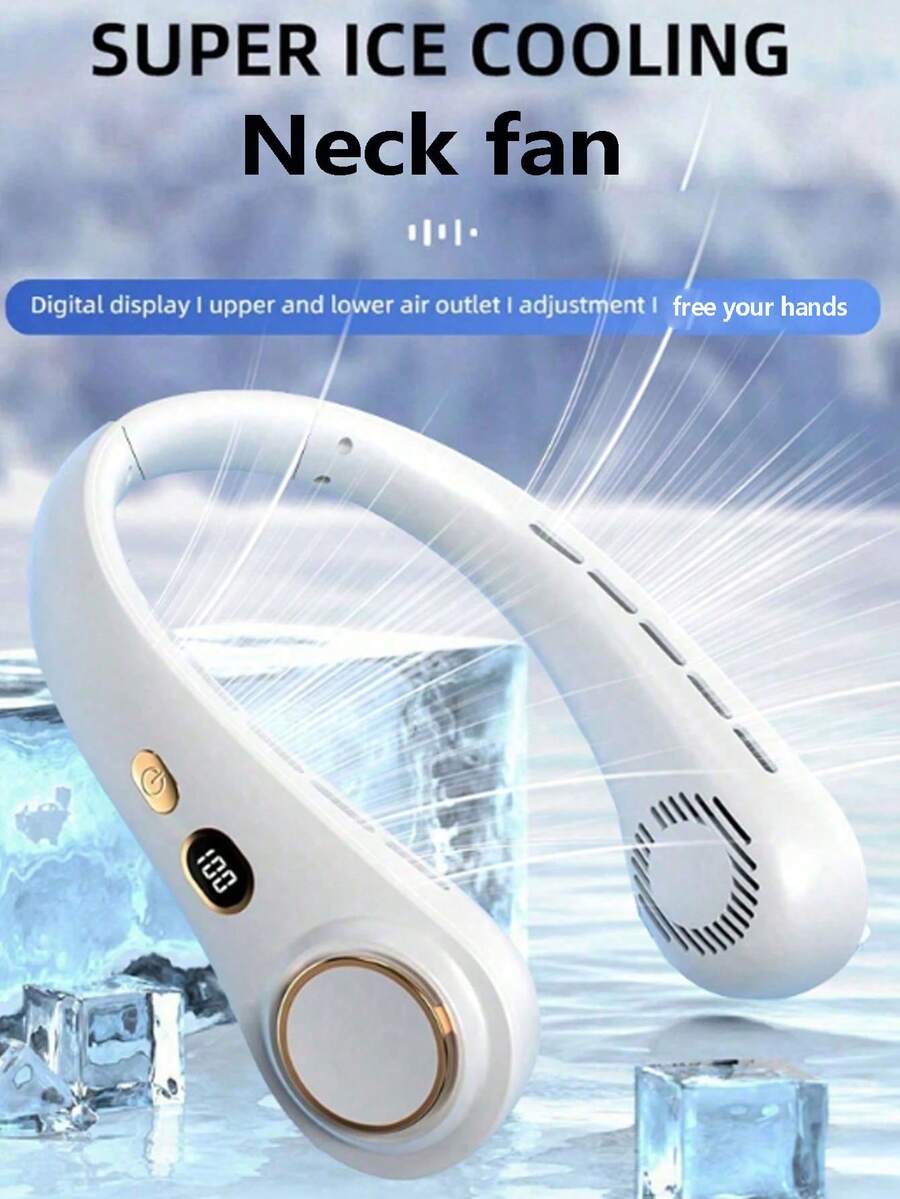 1 pieza Ventilador de cuello colgante, Ventilador de cuello portátil sin aspas, Capacidad de batería de 1500mAh, Con 5 velocidades ajustables, Pantalla LED, Adecuado para estudiantes, oficina, viajes al aire libre, Regalo perfecto, Esencial para vacaciones
