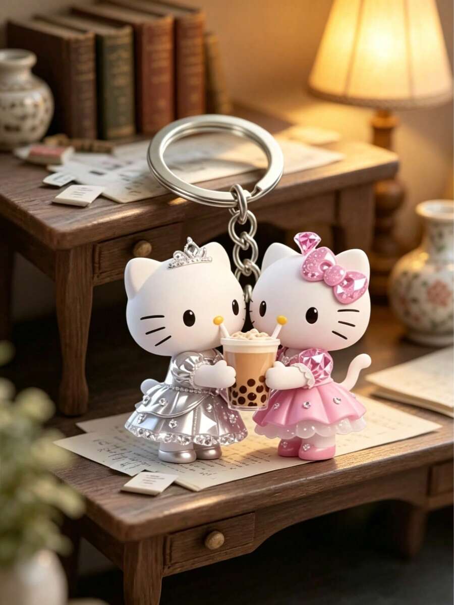 2 Pcs Multi-Function Decorative Pendant, Unisex Keychain With Shiny Cat Cute Cartoon Pattern, Backpack Accessory, Fun Pendant - Multicolor - View 1