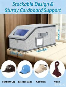 Sturdy Baseball Cap Storage Box, Holds 24 Hats, Transparent Hat Organizer, Suitable For Closet And Bedroom, Large Hat Box With Cardboard Lining - Multicolor - View 8