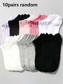 1/5/10 Pairs Random Solid Color Women's Boat Socks, Low-Cut Ankle Socks, Men's Short Socks, Spring Summer Autumn Men's Invisible Socks, Summer Socks, Girls' Socks, Women's Boat Socks, Casual Women's Short Socks, Men's Boat Socks, Daily Home Versatile Comfortable Breathable Socks, Student Socks, Fashion Minimalist Comfortable Soft Travel Boat Socks - Multicolor - View 9