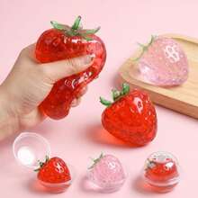 Giant Handmade Jelly Strawberry Soft & Crunchy Bead Filled Sticky Silicone Squeeze Toy, Realistic Food Dessert Stress Relief Toy For Adults, Party Gift, Soft Squishy Toy And Game, Soft Squeeze Game, Couple Game, Sliding Fake Adult Game, Skoshi - Multicolor - View 4