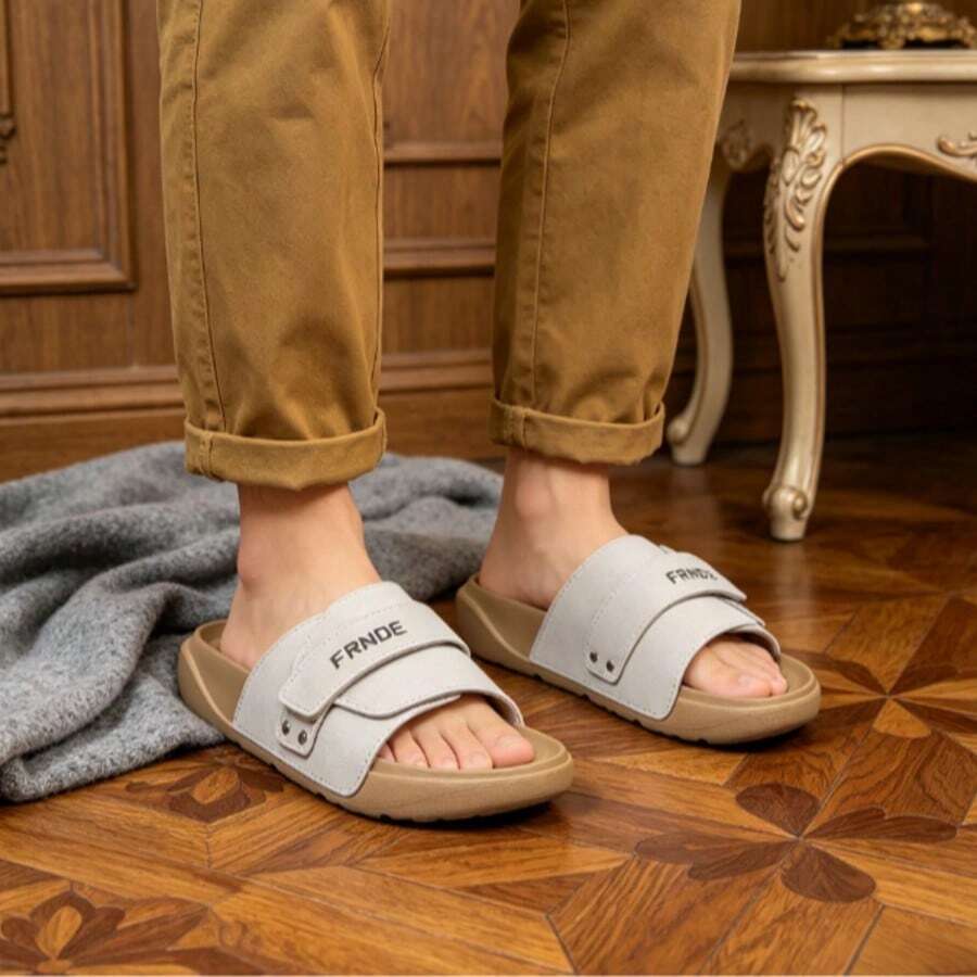 Pantuflas ajustables con cierre de gancho y bucle, transpirables, amortiguadoras, suaves y cómodas para hombres y mujeres, adecuadas para uso diario y juego en verano. - Gris blanquecino puro - Ver 1