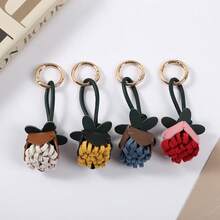 1pc Back To School Vintage Floral Bag Charm, Hand-Sewn Fabric Tulip PU Strap Spring Ring, Student Backpack Decoration - Multicolor - View 2