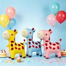 3pcs/Set Standing Giraffe Foil Balloon, 3 Colors Cute Animal Aluminum Mylar Balloon, Kids Birthday Baby Shower Party Decorations Photo Prop - Giraffe - View 1