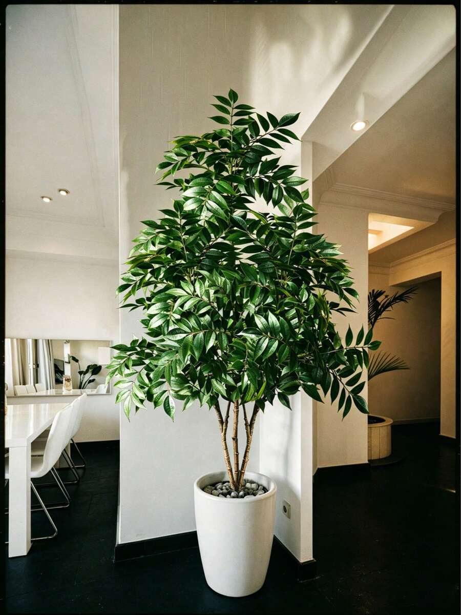 2/1件裝熱帶人造榕樹、人造大葉南天竹枝、塑膠棕櫚樹、塑膠漆樹；高款綠色榕樹植物，適合居家、花園、辦公室裝飾，不含花盆 - 綠色 - 查看 1