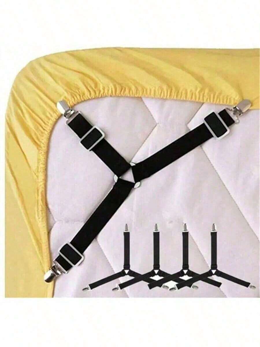 4pcs Adjustable Bed Sheet Clips, Duvet Cover Clips, Metal Non-Slip Fasteners, Suitable For Sofa Covers, Tablecloths, Tents, Durable And Easy To Install, Bed Sheet Fixing Clips, Home Bedroom Bedding Accessories, Suitable For Bed Sheets And Quilts, Bedroom Decoration