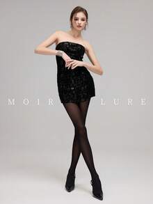 MOIRÉALLURE 1pc Solid Color Suitable For Daily Life Basic Tights - Black - View 4