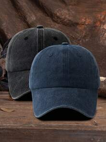Men's Solid Baseball Cap, Casual - Black + Navy - View 1
