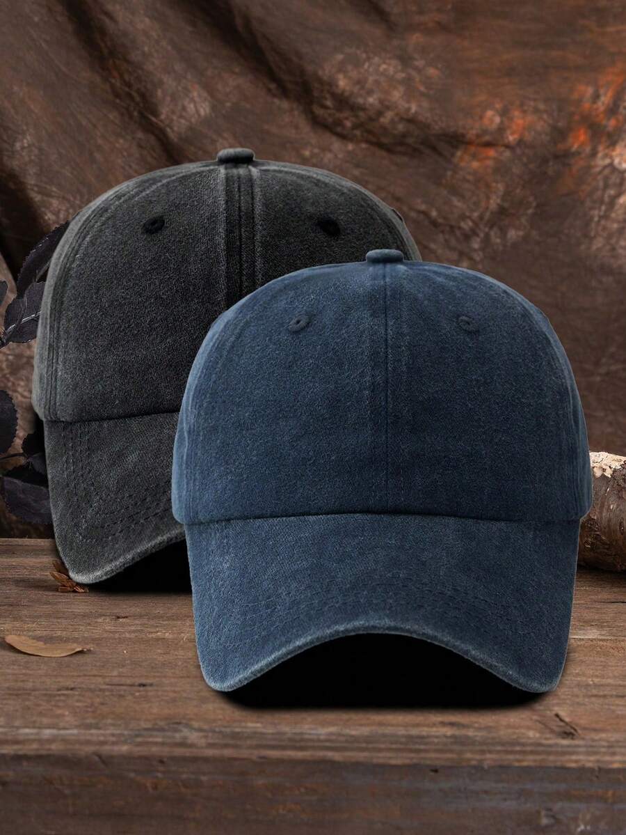 Men's Solid Baseball Cap, Casual - Black + Navy - View 1