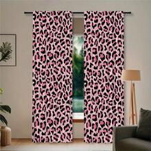 2pcs Purple Pink Leopard Print Lightweight Semi-Sheer Curtains, 90GSM Semi-Sheer Privacy Protection, Rod Pocket Installation, Quick Dry Fade-Resistant, Lightweight Washable, Suitable For Home, Room, Kitchen Decor And Space Partition - Multicolor - View 13
