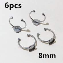 6pcs 6-25mm Inner Size Stainless Steel Adjustable Ring Blank Base Tray Fit 6-20mm Glass Cabochons DIY Rings Settings Accessories - Silver Gray - View 16