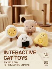 Juguete de peluche de gato de la serie de desayuno lindo con sonido de ladrido BB incorporado, juego interactivo con gatos - Multicolor - Ver 3