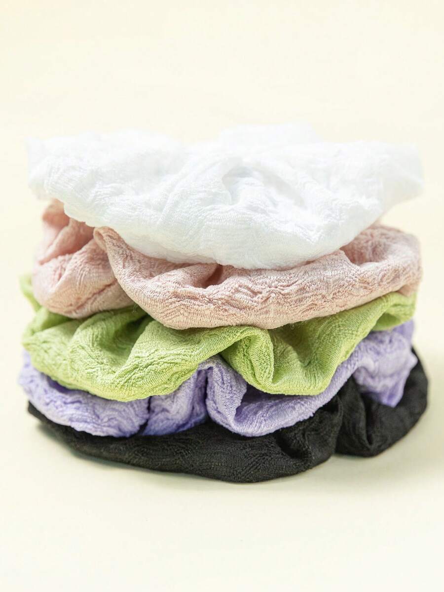 Accesorio para el cabello tipo scrunchie de mujer de satén versátil con efecto agrietado en relieve de unicolor - Multicolor - Ver 1