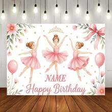 Customizable Name Photo Age Gymnastics Girl & Ballerina Theme Happy Birthday Watercolor Gymnastics Pose Silhouette, Triangle Bunting, Balloons, Floral Cake Elements, Encouraging Slogan Matching Gymnastics Dream Theme, Suitable For Gymnastics & Ballet Girl Birthday Party, Training Team Celebration, Sports Theme Photo Backdrop Vinyl Banner - Multicolor - View 10