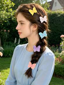 10pcs/Set Floral Butterfly Hair Clips, Round Sequin Hair Clips, Candy Color BB Clips, Sweet Y2K Girl Hair Accessories Gift Party Summer Vacation - Multicolor - View 2