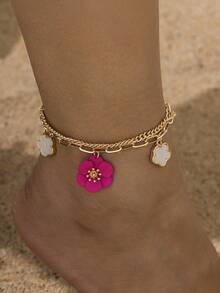 1 pieza de tobillera para mujer con colgante de bola de flores tallada de color plateado estilo vintage, adecuada para uso diario y en la playa. - Blanco - Ver 1
