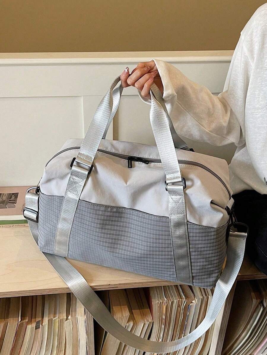 New Fashion Travel Bag, Single Color Minimalist Niche Design With Sequins, Elegant, Popular And Cool, Suitable For Short Trips, Fitness, With Separate Shoe Compartment. - Beige - View 1