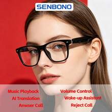 SENBONO AI Translation Smart Glasses Audio Glasses 100+ Languages Translation Smart Wireless Glasses Support Wireless Calls, Music Playback, Music Control, Camera Control, Voice Activation - View 2