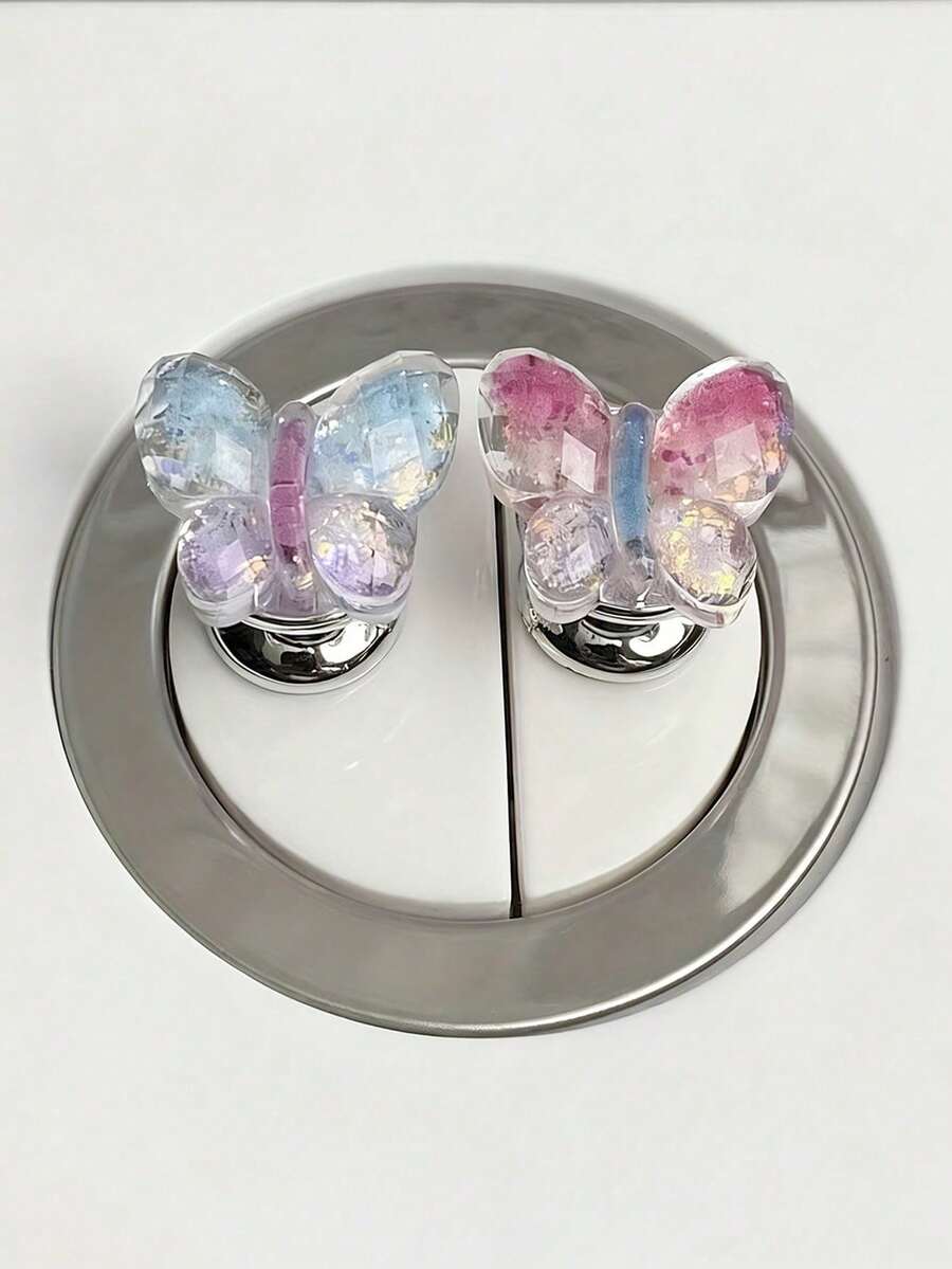 1/2/3pcs Floral Cartoon Toilet Flush Handle, Butterfly Shaped Toilet Flush Button, Toilet Tank Button, Flower Shaped Toilet Suction Tool, Toilet Flush Press Tool, Creative Flower Drawer Handle - Easy To Press, Fashionable Bathroom Accessory, Adds Elegant Atmosphere, Suitable For Long Nail Design (Random Color) - Multicolor - View 1
