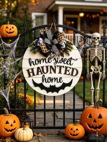 3D Halloween Door Hangings, Sweet Haunted House Signs, Bat Front Door Decorations, Halloween Wreaths, Porch Decorations, Halloween Signs, Bat-Themed Gifts - Bat Wreath - View 12