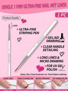 3er Set Nagelkunst Liner Pinsel, Ultra-Feine Linien Stifte (7/9/11mm) für UV Gel Nagellack, Transparente Griff Detail Liner Pinsel, geeignet für lange Linien, French Manicure, Mikro Malerei und DIY Heim Salon Nagelkunst Design Werkzeuge - Verschiedenfarbig - Übersicht 12