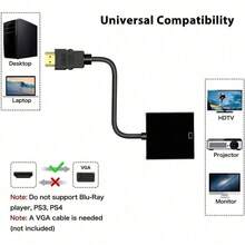 1pc VGA Converter Plug And Play Portable Adapter Projector Cable Audio Sync Screen Connector Male To Female Suitable For Computer, Desktop, Laptop, PC, Monitor, Projector, HDTV And More Devices Video Converter - Black - View 7