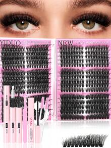 YIDUO 980pcs 6-Style Mixed Cluster Eyelash Extension Set, 80D-300D Pointed Base Dense D-Curl Lashes 5-20mm, Complete DIY Kit With 2 Bottles Of Adhesive And Sealer, Remover, Tweezers And Brush, Suitable For Home Use - Multicolor - View 13