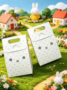 12pcs Cute Miffy Rabbit Star Shaped Paper Gift Bag With Handle, Foldable Packaging Box, Self Sealing Candy Biscuit Snack Packaging Bag, Used For Boutique Product Wedding Party Gift Packaging. - Multicolor - View 2