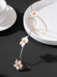 1 pieza Elegante pulsera de dedo estilo playa de vacaciones de verano hecha a mano con aceite goteante y plumeria blanca para mujeres - Blanco - Ver 4