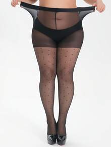 MOIRÉALLURE 1 Pair Of Women's Plus Size Stockings, Fashionable Black Dot Thin Transparent Base Pantyhose, High Elasticity Tight Pants - Black - View 3