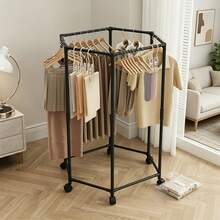 Hexagonal Garment Hanger Rack With Wheels, Heavy Duty Clothes Drying Rack – Portable Rolling Clothes Stand, Easy Assembly For Home, Dorm & Studio - Black - View 4