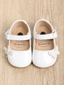 1 Pair Girls Bow PU Magic Tape Design Fashion Sweet Style 0-15 Months Mary Jane Princess Shoes Flat Non-Slip Comfortable Walking Shoes Suitable For Spring And Autumn - White - View 3