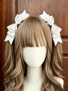 1 Pasang Jepit Rambut Pita Bergelombang Putih dengan Dekorasi Sayap 3D, Jepit Rambut Poni Samping Gaya Lolita Manis 2 Buah, Jepit Rambut Pita Lucu, Cocok untuk Aksesoris Gaya Rambut Sehari-hari Wanita dan Anak Perempuan untuk Cosplay dan Pesta - MultiWarna - View 2
