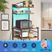LOKOOY 5-Tier Storage Cabinet, Kitchen Shelf With Outlets And 5 Hooks, Microwave Rack, Multipurpose Cabinet For Kitchen, Living Room, Office, Cafe - 米色 - 查看 4