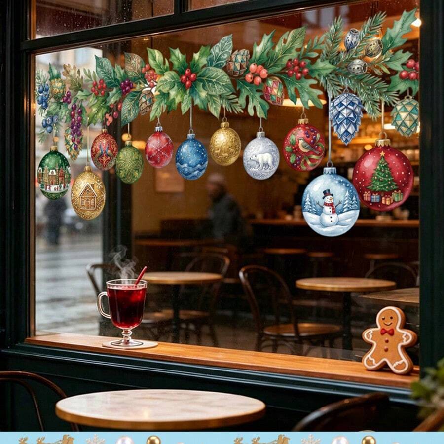 1pc Christmas Themed Window Sticker, Includes Christmas Decorations, Pine Branches And Red Berries; Exquisite Design Self-Adhesive Glass Decal, Suitable For Bedroom And Home Decor Smooth Surfaces - A Wonderful New Year Gift - View 1