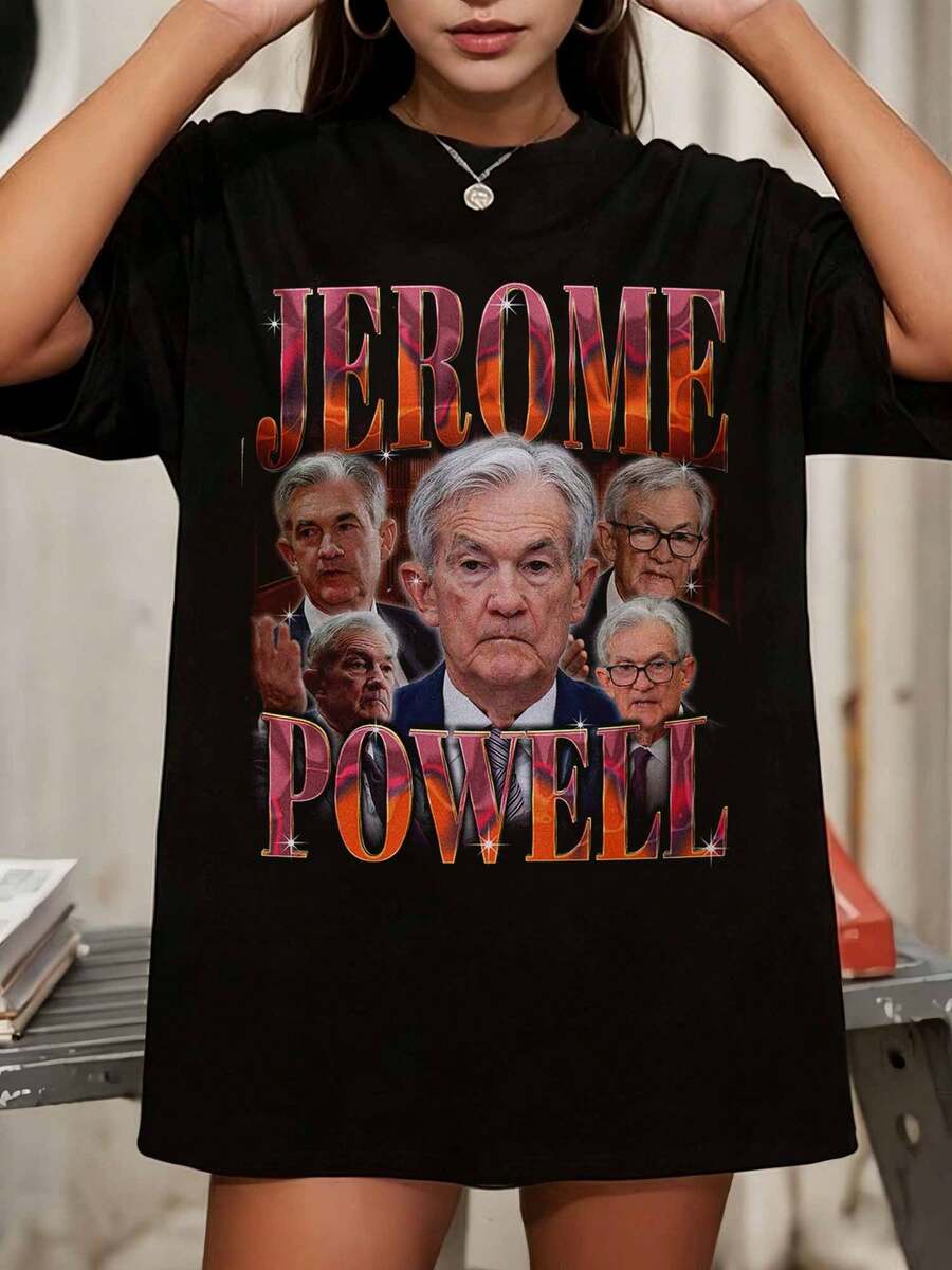 Jerome Powell Vintage Bootleg Collage Portrait Oversized Unisex Graphic T-Shirt TV Show Fan Tee - Black - View 1