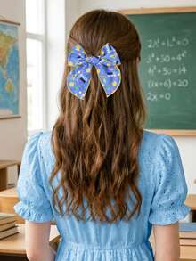 1pc Back To School Blue Hair Bow Clip,Stationery Pattern Hair Clip,Casual Fabric Hair Pin,Opening Ceremony/First Day Of School Hair Accessory,Teenager - Multicolor - View 2