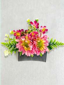 1pc New Style Artificial Fabric Hawaiian Sunflower Floral Greenery Hair Comb, Suitable For Daily Wear, Photography, Hawaiian Vacation, Party, Holiday Gift - Multicolor - View 15